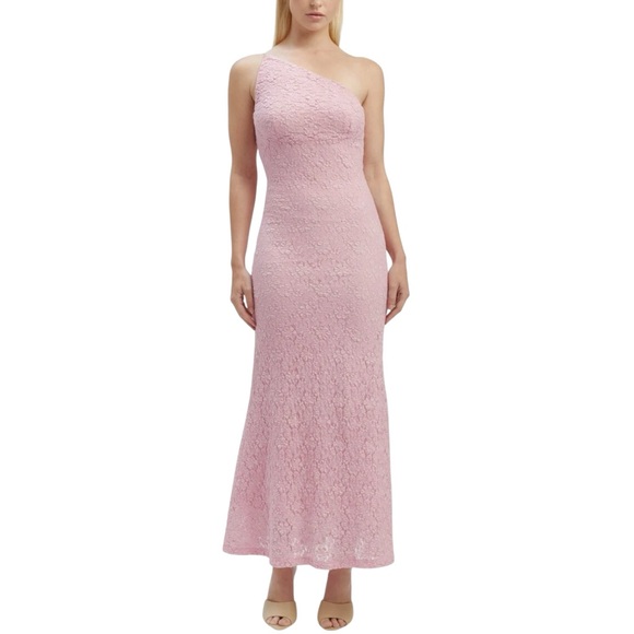 Bardot Albie Pink Lace One Shoulder Maxi Dress Bodycon Long Formal Stretch NWT - Picture 1 of 16